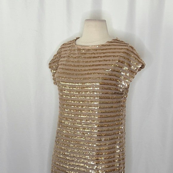 NWT!! Trina TRINA TURK Sequin Stripe Mini Party Cocktail Dress Gold Shift Small