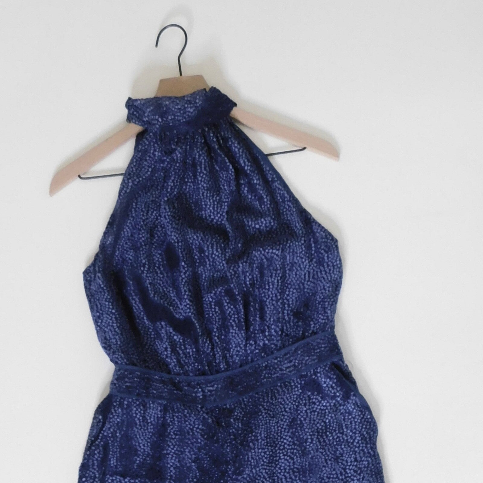 Anthropologie ELEVENSES Velvet Nova Jumpsuit Mock Neck Textured Blue Size 6