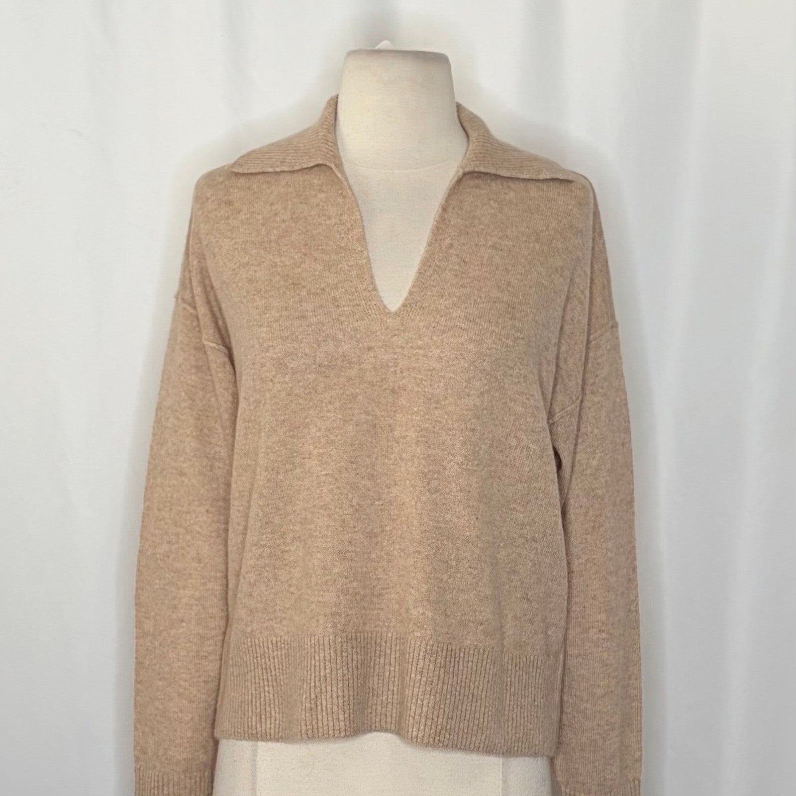 NWT!! FREE PEOPLE Eloura Cashmere Henley Sweater Solid Light Brown Tan X-Small