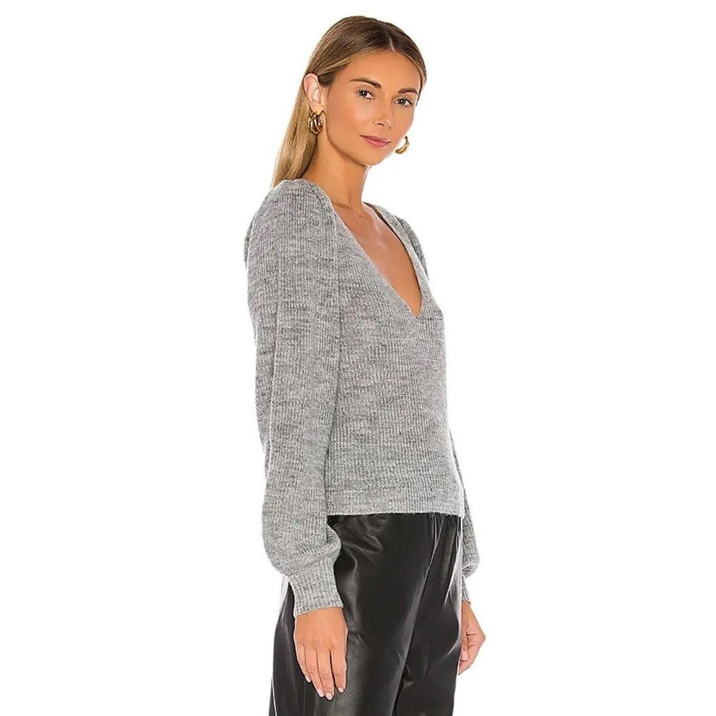 NWT!! Revolve L'ACADEMIE Rosette Sweater Grey Wool Blend Small