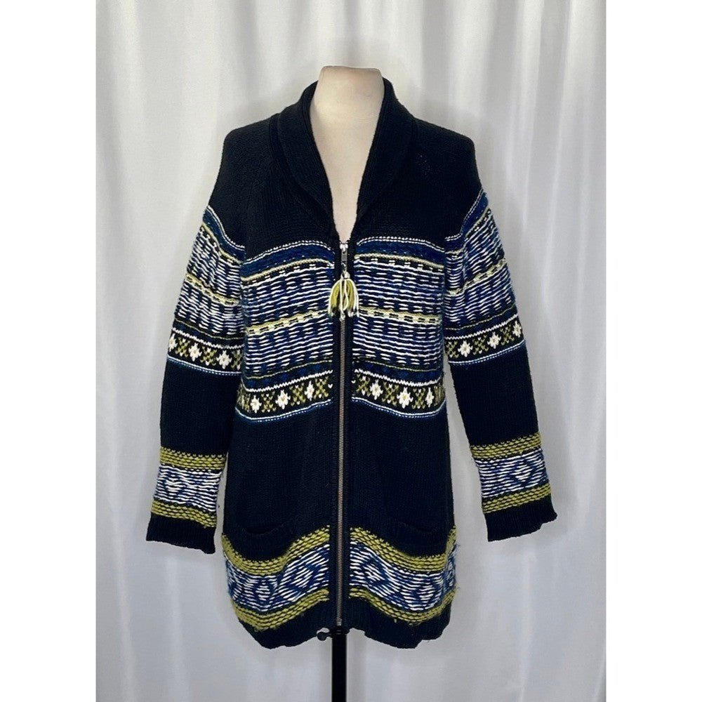 Anthropologie SPARROW Batley Fairisle Black Cardigan Sweater Fair Isle Large