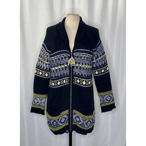 Anthropologie SPARROW Batley Fairisle Black Cardigan Sweater Fair Isle Large