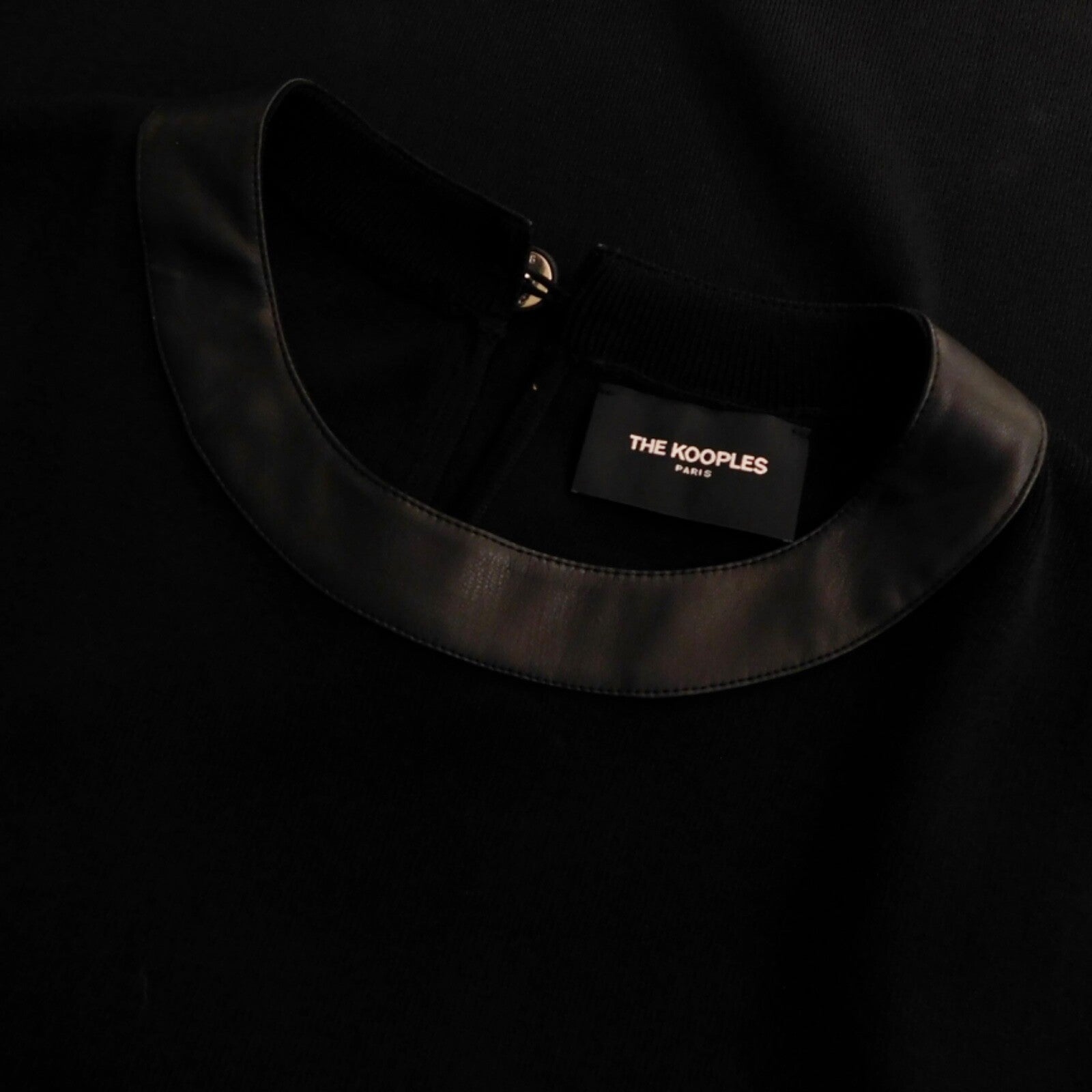 THE KOOPLES Black Knit Faux Leather Trimmed Dress Puff Sleeves Size 3 / Large