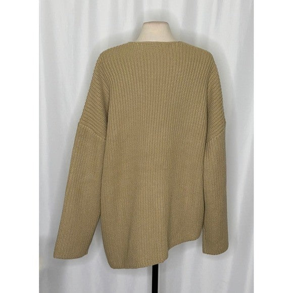 Revolve WEWOREWHAT Solid V Neck Sweater Solid Tan Oat Oversized Knitwear M/L