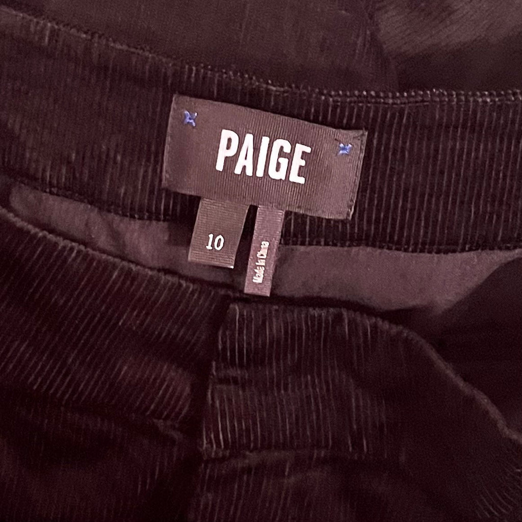 PAIGE Tinesha Corduroy Wide Leg High Rise Pants Solid Black Stretch Size 10