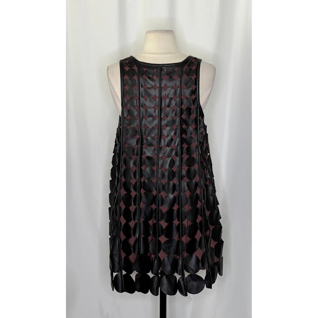 Anthropologie MAEVE Faux Leather Sleeveless Swing Dress Black Circles Mini Small