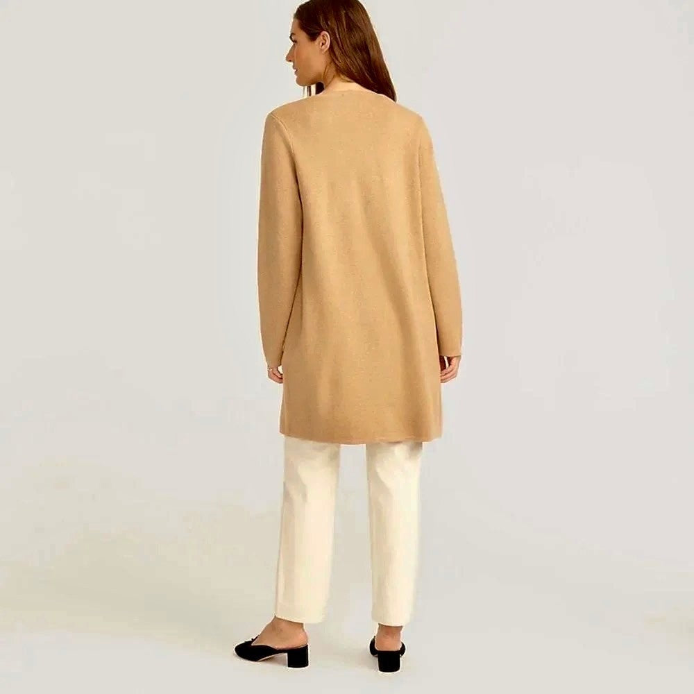 J. CREW Juliette Collarless Sweater Blazer Solid Tan Brown Longline Knit Small