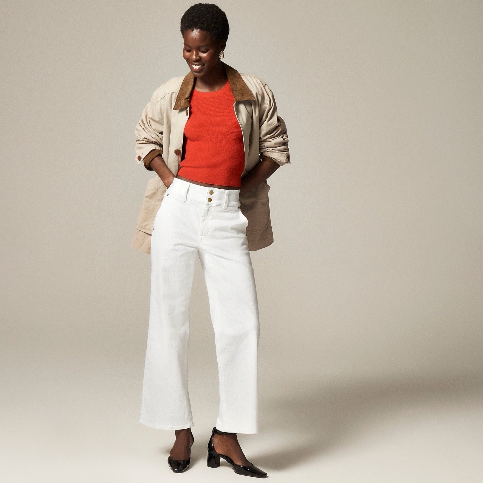 NWT!! J. CREW Slim Wide Jeans Stacked Buttons Solid White Size 30 Petite 30P