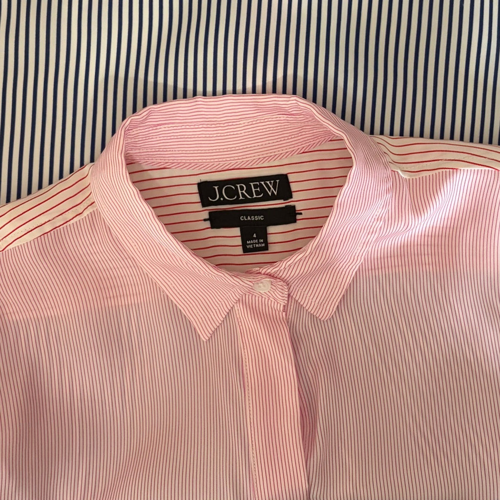 J. CREW Limited Edition Classic Fit Drapey Cupro Shirt Pink Mixed Stripe Size 4