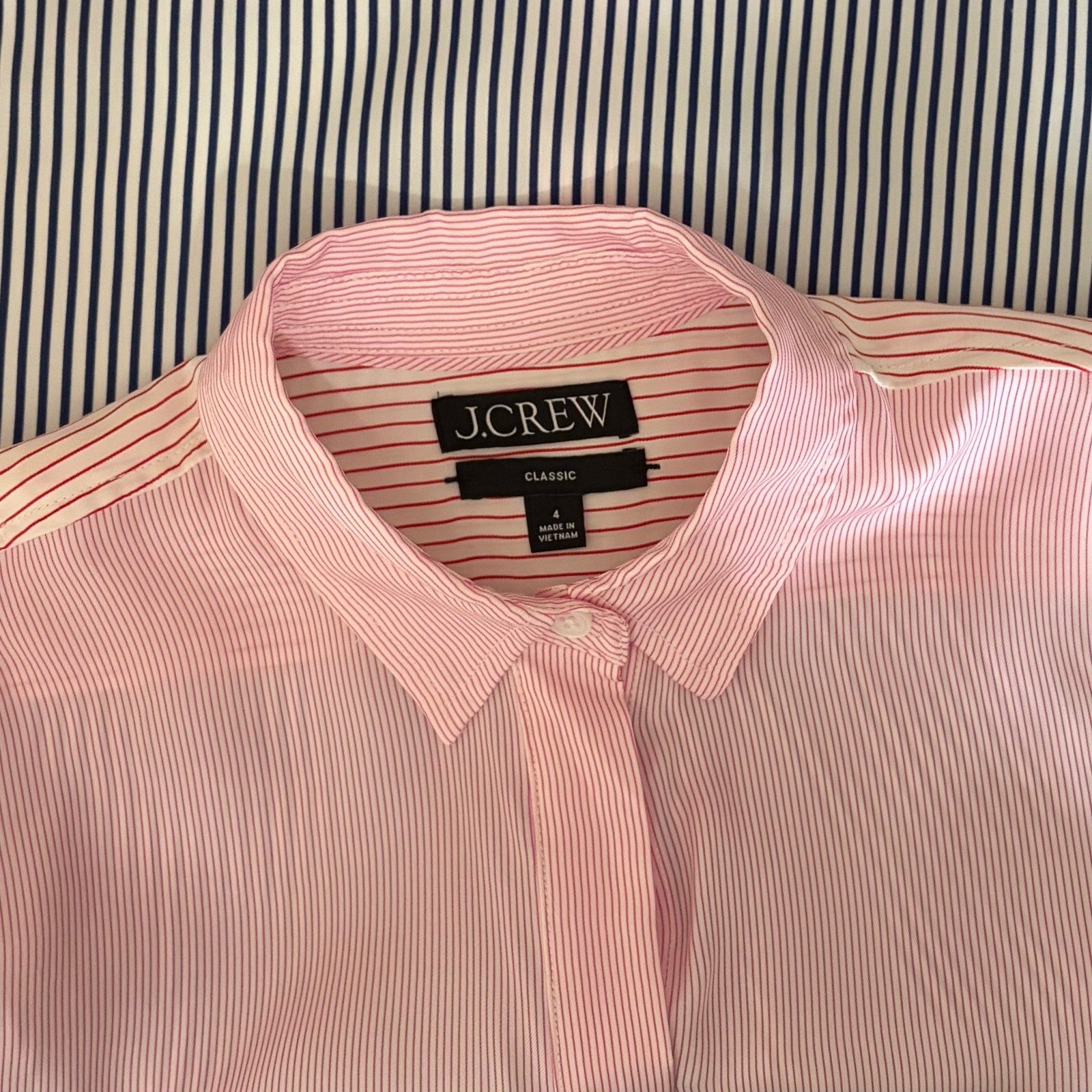J. CREW Limited Edition Classic Fit Drapey Cupro Shirt Pink Mixed Stripe Size 4