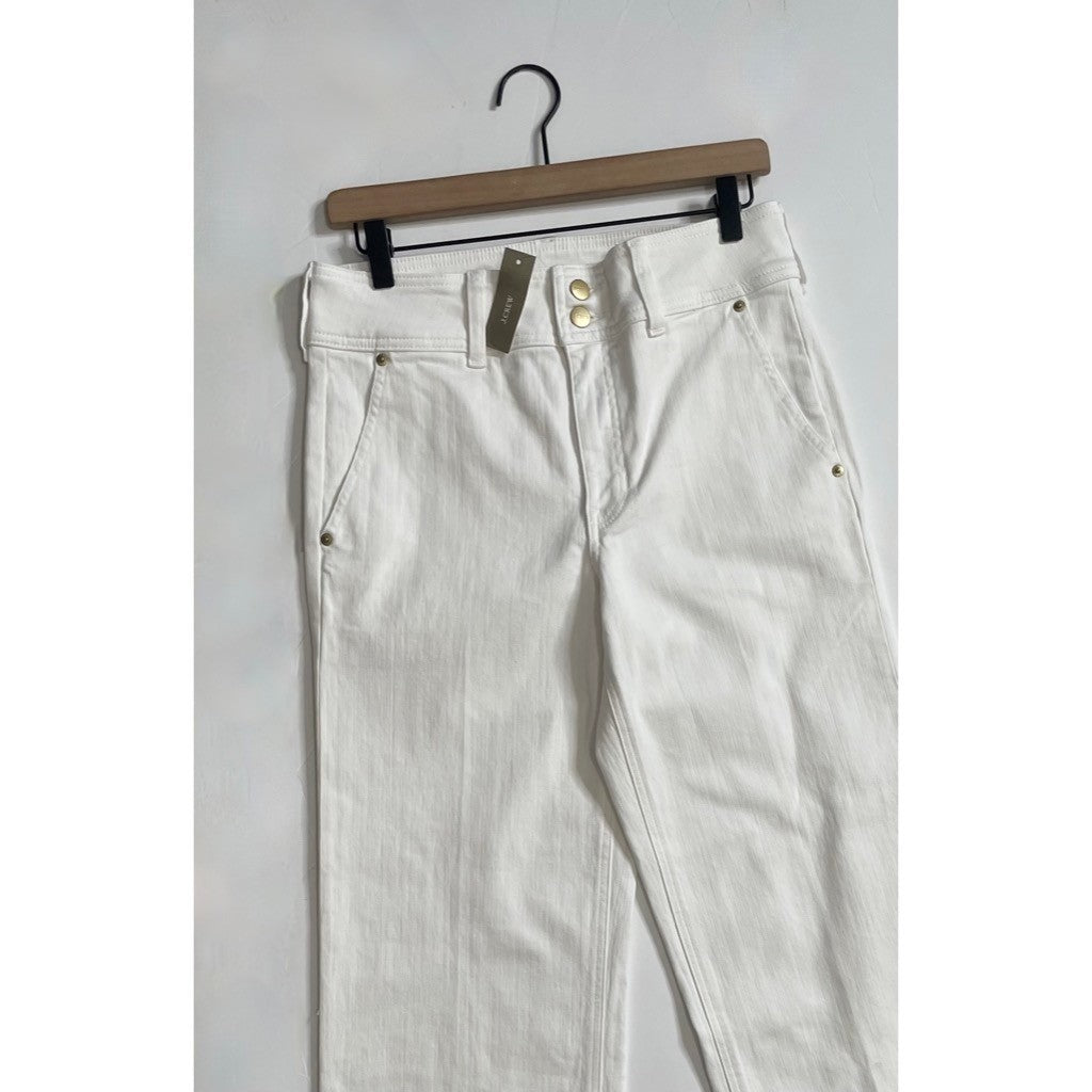 NWT!! J. CREW Slim Wide Leg Jeans Stacked Buttons Solid White Preppy Size 27