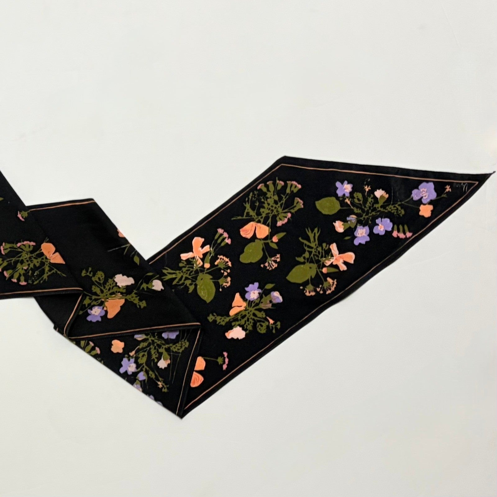 Vintage VERA NEUMANN Rectangle Floral Scarf Black Accessory Twilly Pink Green