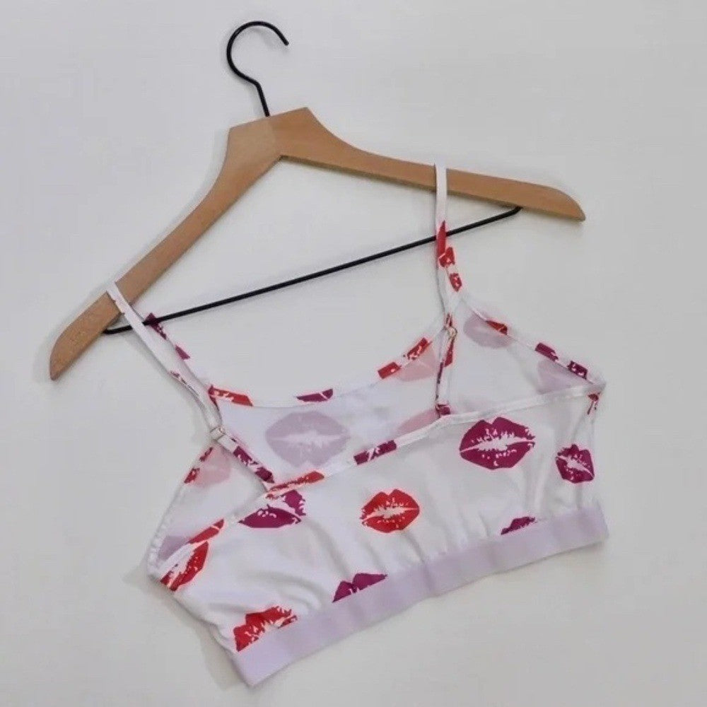 NEW!! HOT LIPS Lipstick Kiss Cropped Loungewear Two Piece Set Top Shorts Medium