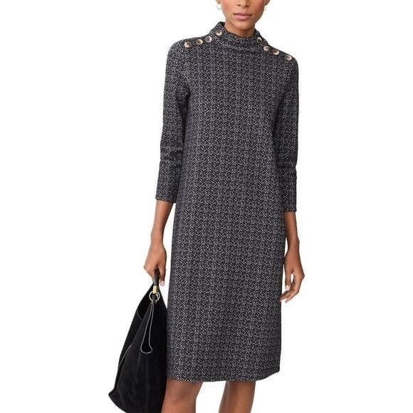 J. MCLAUGHLIN Mare Shift Dress Black White Mock Neck Button Shoudlers Small
