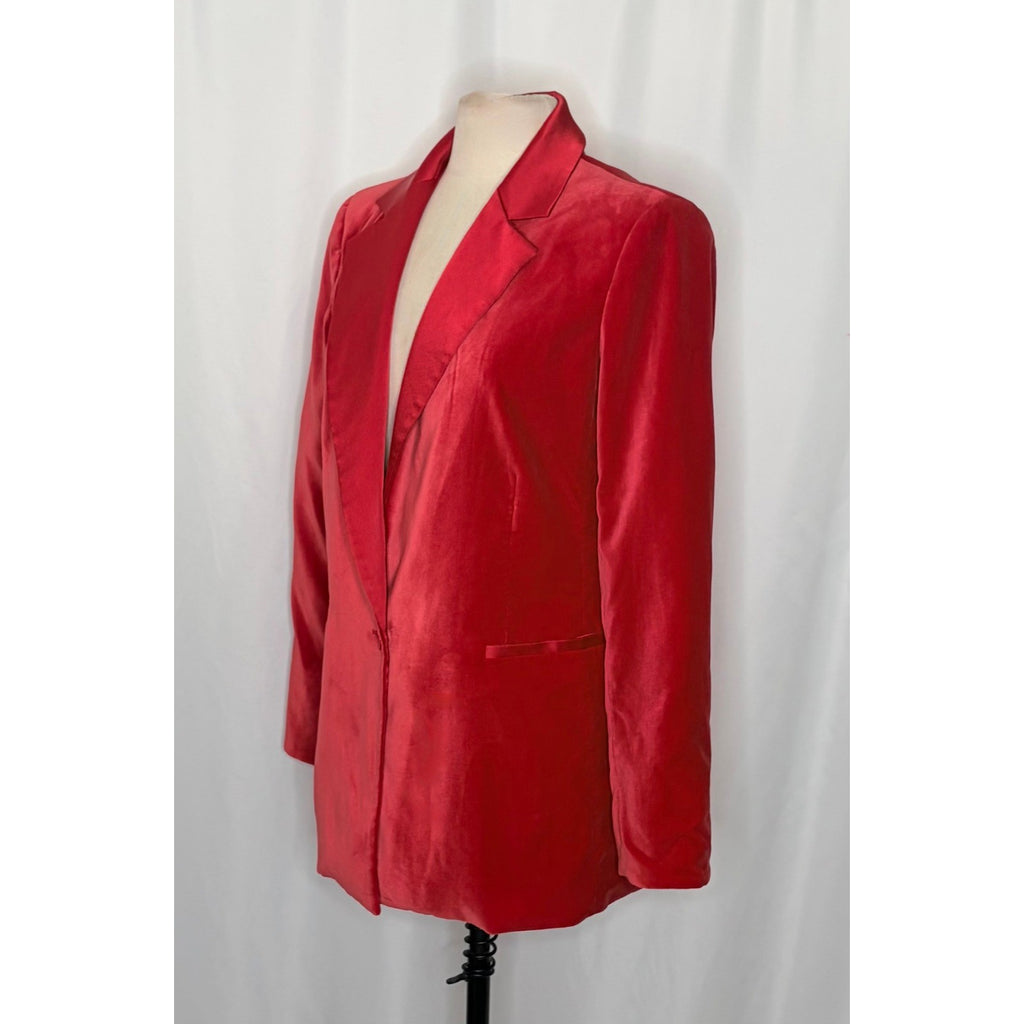 ALICE + OLIVIA Justin Velvet One Button Blazer Perfect Ruby Red Solid Satin 8