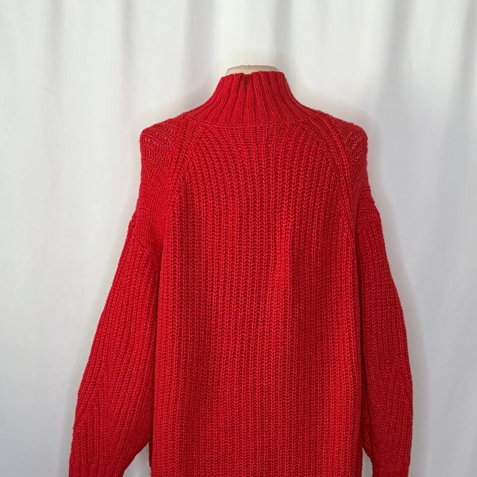 Anthropologie MAEVE Solid Red Shaker Knit Sweater Mockneck Pullover Fleck Medium
