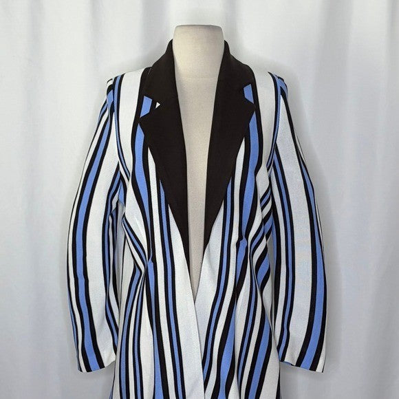 Exclusively MISOOK Striped Knit Blazer Cardigan Blue Black White Knitwear Small