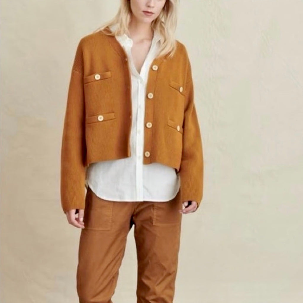 ALEX MILL Jo Ribbed Cardigan Sweater Caramel Brown Buttons Pockets Medium