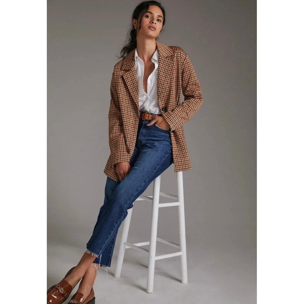 Anthropologie AVEC LES FILLES Longline Plaid Blazer Jacket Preppy Academia Small