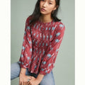 Anthropologie GEISHA DESIGNS Reindeer Deer Print Pleated Top Blouse Medium