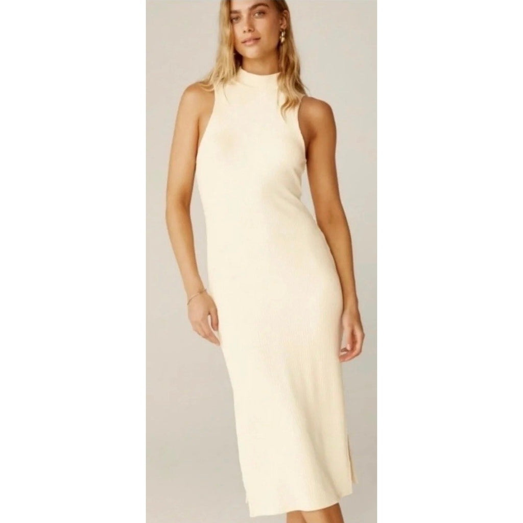 Anthropologie BEYOND YOGA Well Traveled Midi Dress Solid Ivory Ribbed Medium