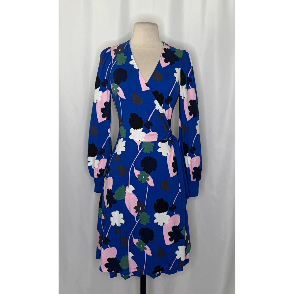 BODEN Edie Jersey Knit Wrap Dress Blue Summit Floral Press Print Preppy Size 8