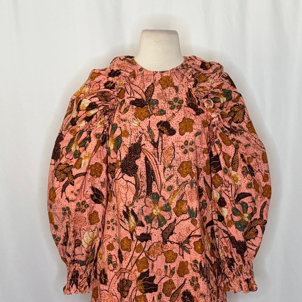 ULLA JOHNSON Devya Dress Blush Pink Floral Mini Ruffled Balloon Sleeve Size 4