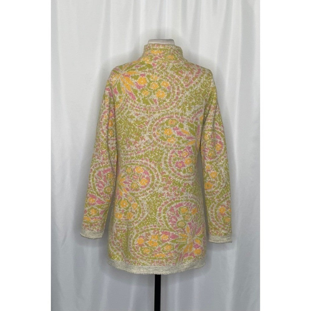 SUNDANCE Floral Longline cardigan Sweater Lambswool Mock Neck XSP X-Small Petite