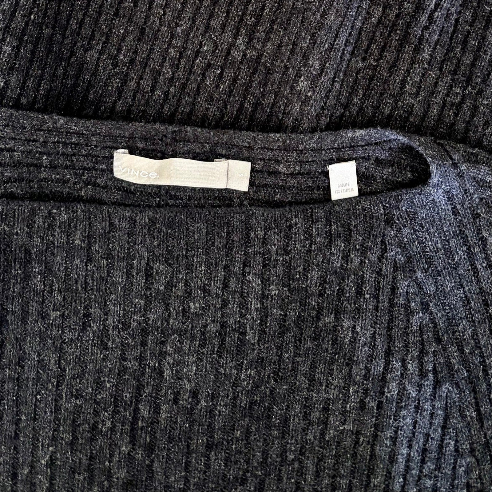 VINCE Cashmere Wool Grey Ribbed Knit Sweater Dress Raglan Sleeves Preppy Small