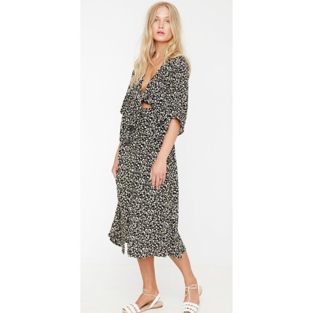 FAITHFULL THE BRAND Massimo Midi Dress Floral Blossom Village Tie Front Small