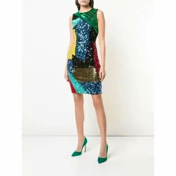 NWT!! ALICE + OLIVIA Nat Sequin Embellished Dress Sheath Beaded Colorful Size 2