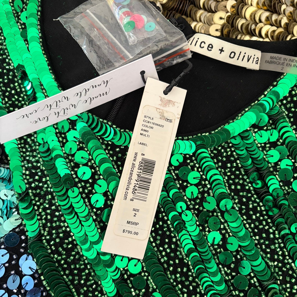 NWT!! ALICE + OLIVIA Nat Sequin Embellished Dress Sheath Beaded Colorful Size 2