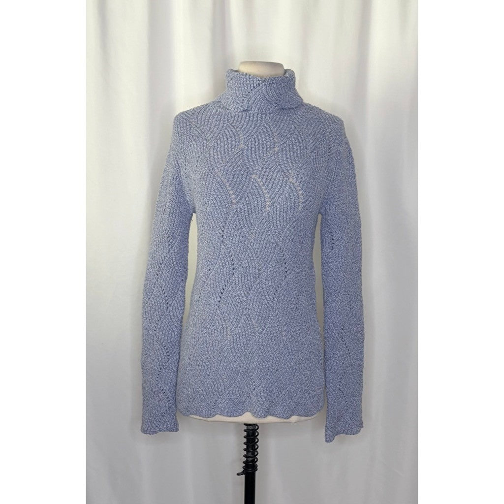 SUNDANCE Champlain Silk Turtleneck Sweater Pointelle Flame Stitch Pullover Small