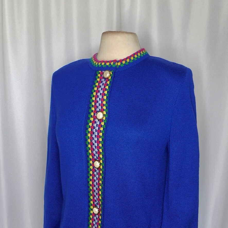Vintage CASTLEBERRY Colorful Knit Cardigan Blazer Checkerboard Union Made Size 8
