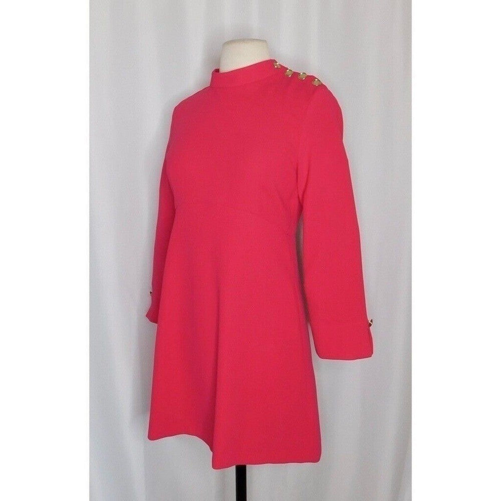 ZARA Mock Neck Mini Dress Gold Buttons Solid Pink Retro Knit Valentine Small