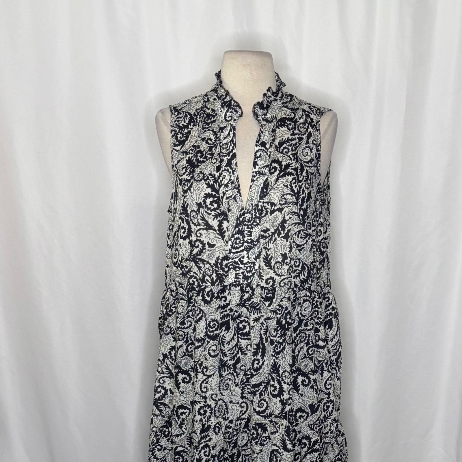 NEW!! Anthropologie MAEVE Marya Tiered Maxi Dress Black Botanical Print Small