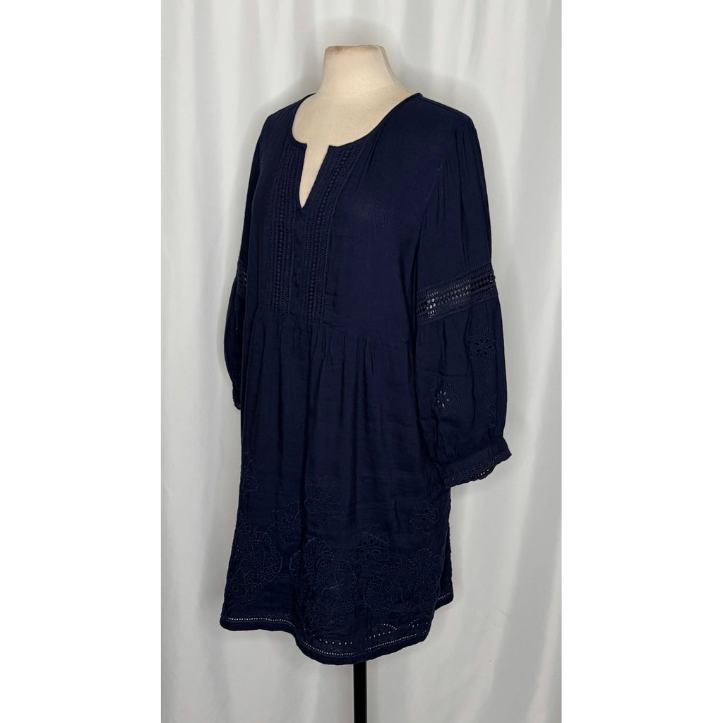 TOMMY BAHAMA St. Lucia Split Neck Dress Navy Blue Mare Embroidered X-Large