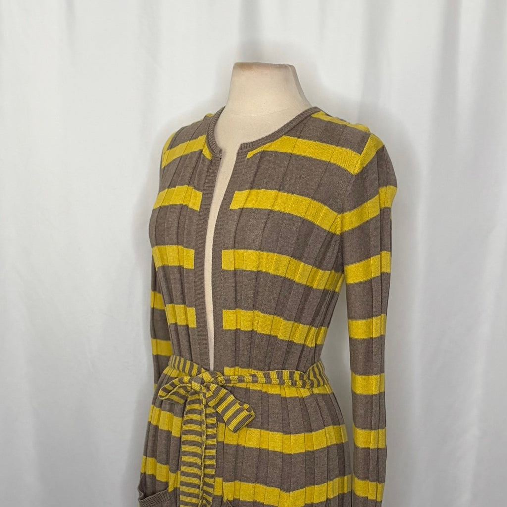 Anthropologie MAPLE Silk Switching Lanes Belted Cardigan Sweater Pleated Large