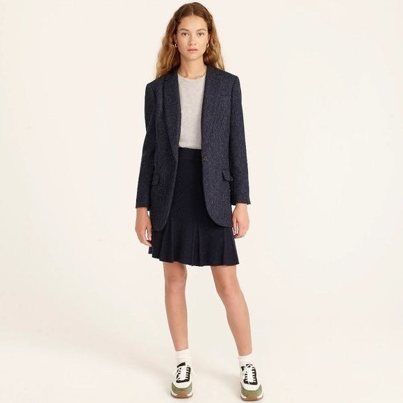 J. CREW Wool Alfie Blazer Navy Blue Herringbone Preppy Academia 4P 4 Petite