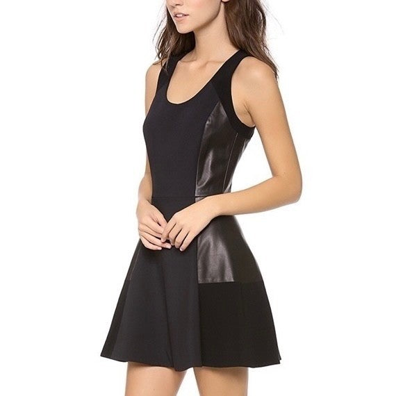 RAG & BONE Leather Montrose Fit N' Flare Little Black Dress Panel Mini Size 6