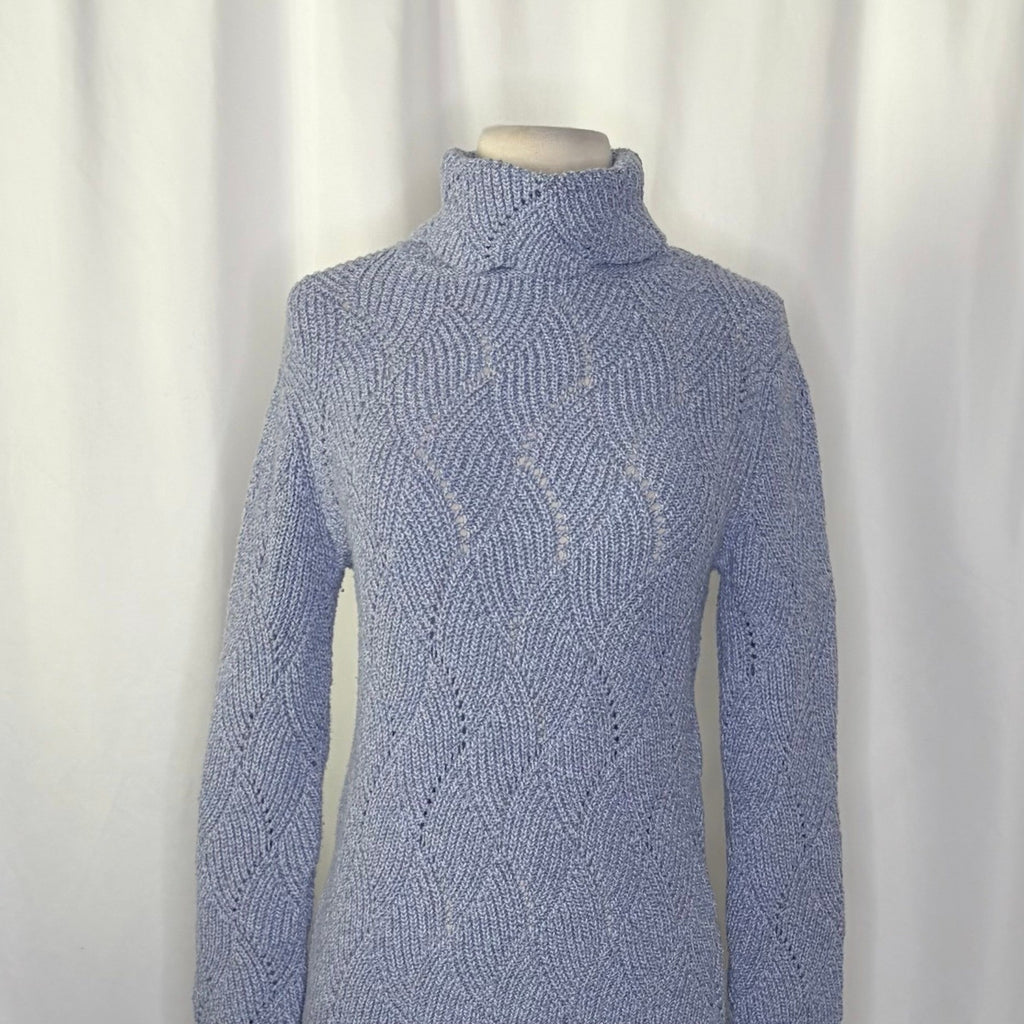 SUNDANCE Champlain Silk Turtleneck Sweater Pointelle Flame Stitch Pullover Small