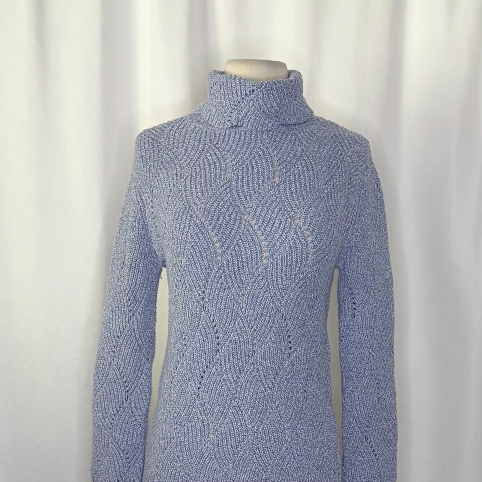 SUNDANCE Champlain Silk Turtleneck Sweater Pointelle Flame Stitch Pullover Small