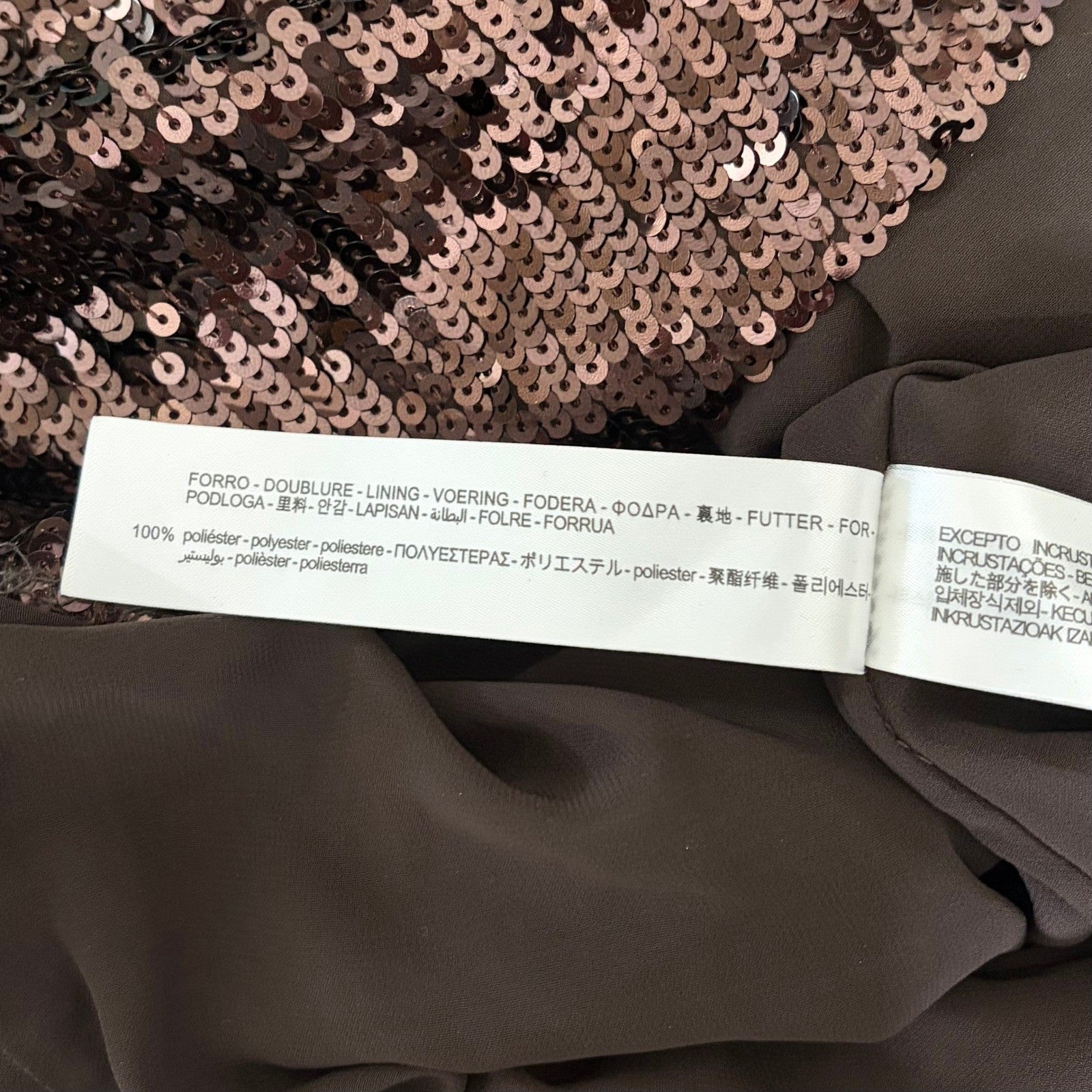 ZARA Chocolate Brown Sequin Halter Maxi Dress Festive Party Sequinned Small