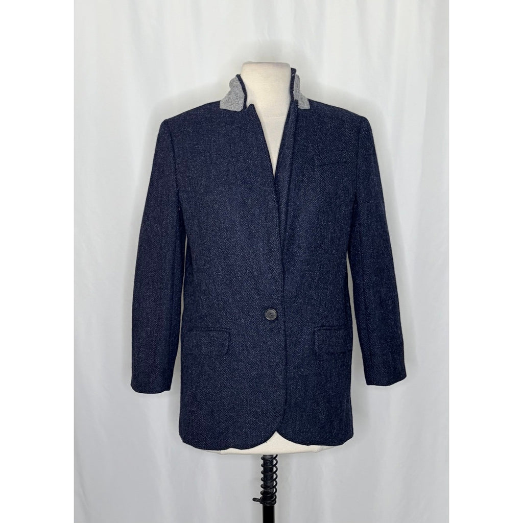 J. CREW Wool Alfie Blazer Navy Blue Herringbone Preppy Academia 4P 4 Petite