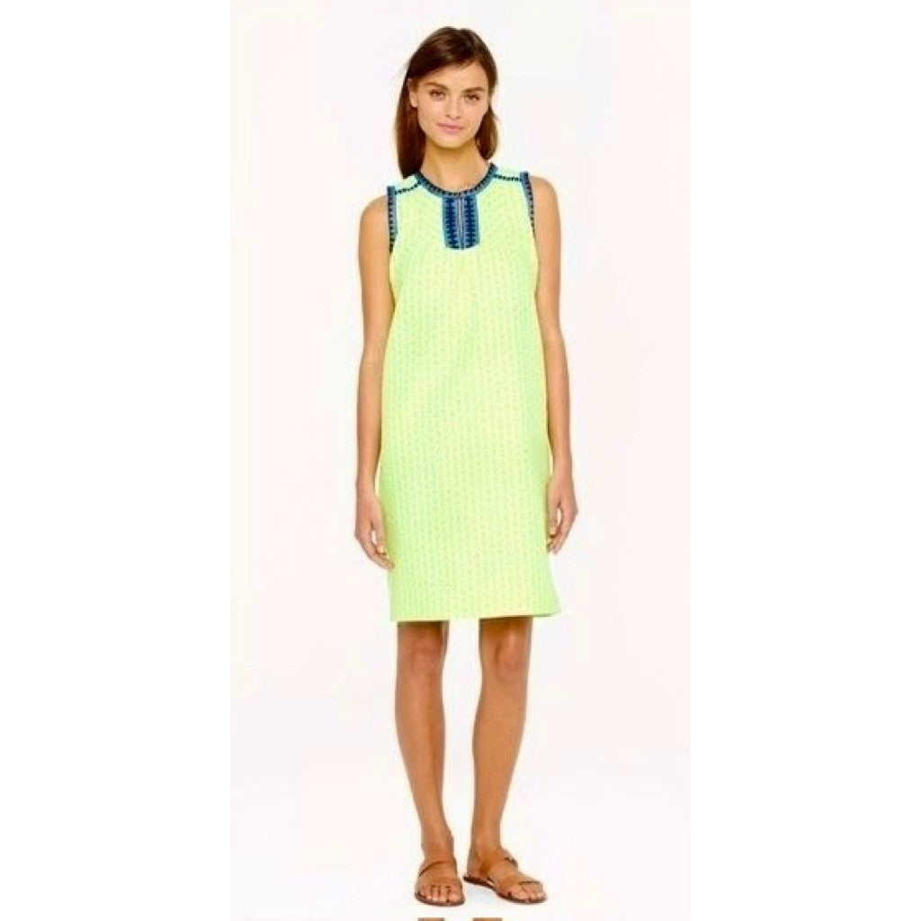 J. CREW Printed Shift Dress Neon Lime Green Retro Vacation Preppy Size 6