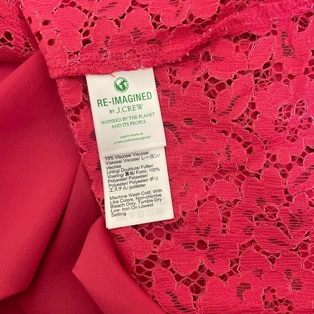 NWT!! J. CREW Scalloped Lace Mockneck Top Blouse Dragon Fruit Pink Size 14