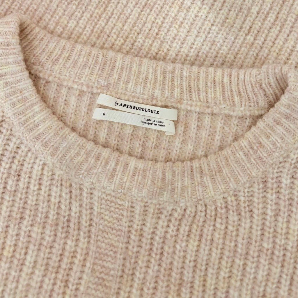 By ANTHROPOLOGIE Josey Fringe Sweater Marled Pink Pink Crew Neck Wool Small