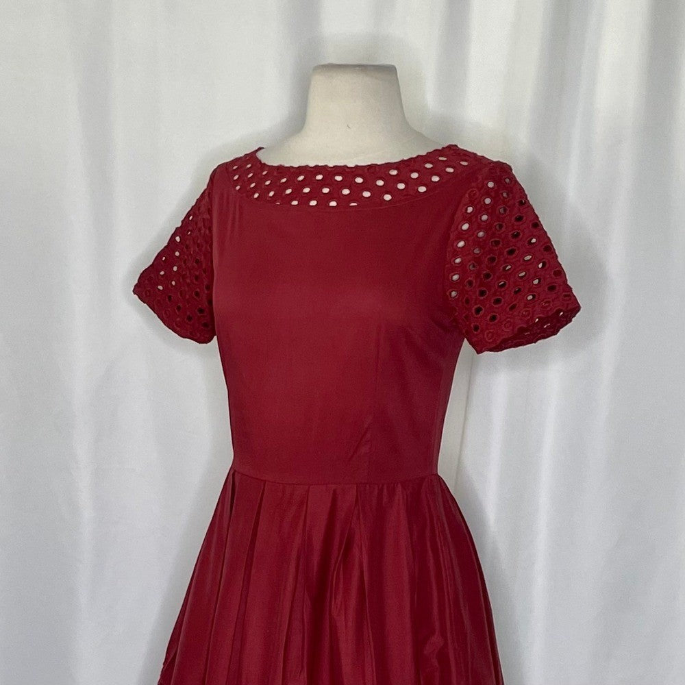 DEAR CREATURES Piper Berry Embroidered Dress Dark Red Embroidered X-Small