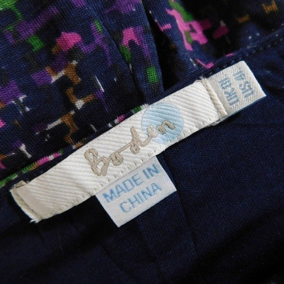BODEN Drape Neck Pleated Ruched Midi Dress Abstract Print Knit Pleats 4L 4 Tall