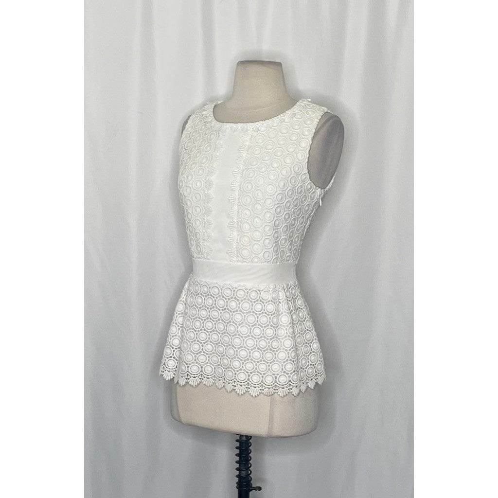 DVF DIANE VON FURSTENBERG Tavita Lace Peplum Top Blouse Solid White Size 4
